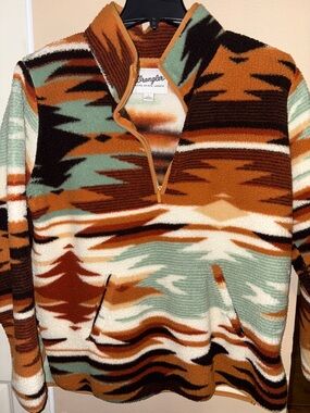 Wrangler Women’s Quarter-Zip Polar Fleece Pullover - Multi Brown/Green